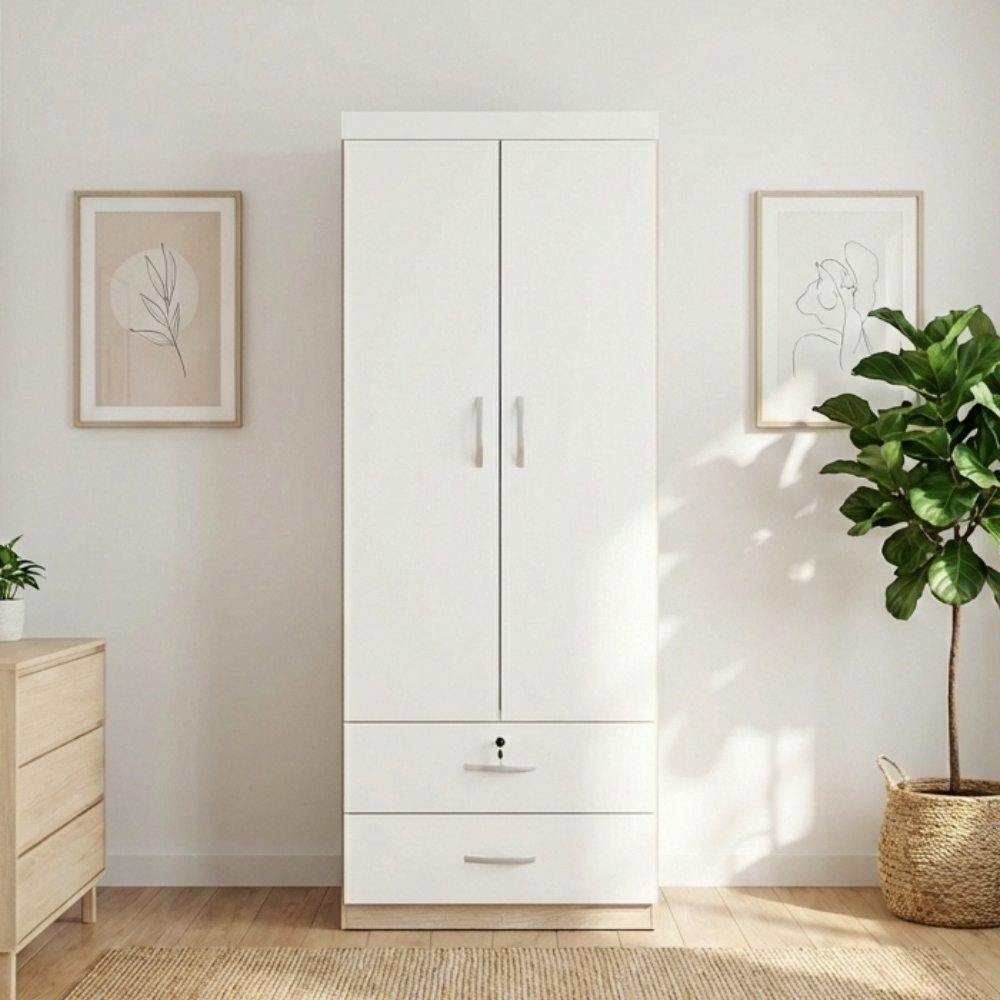 LIBERTY WD OAK WHITE LIBERTY 2 Door 2 Drawers Wardrobe-Oak+White - Image 1