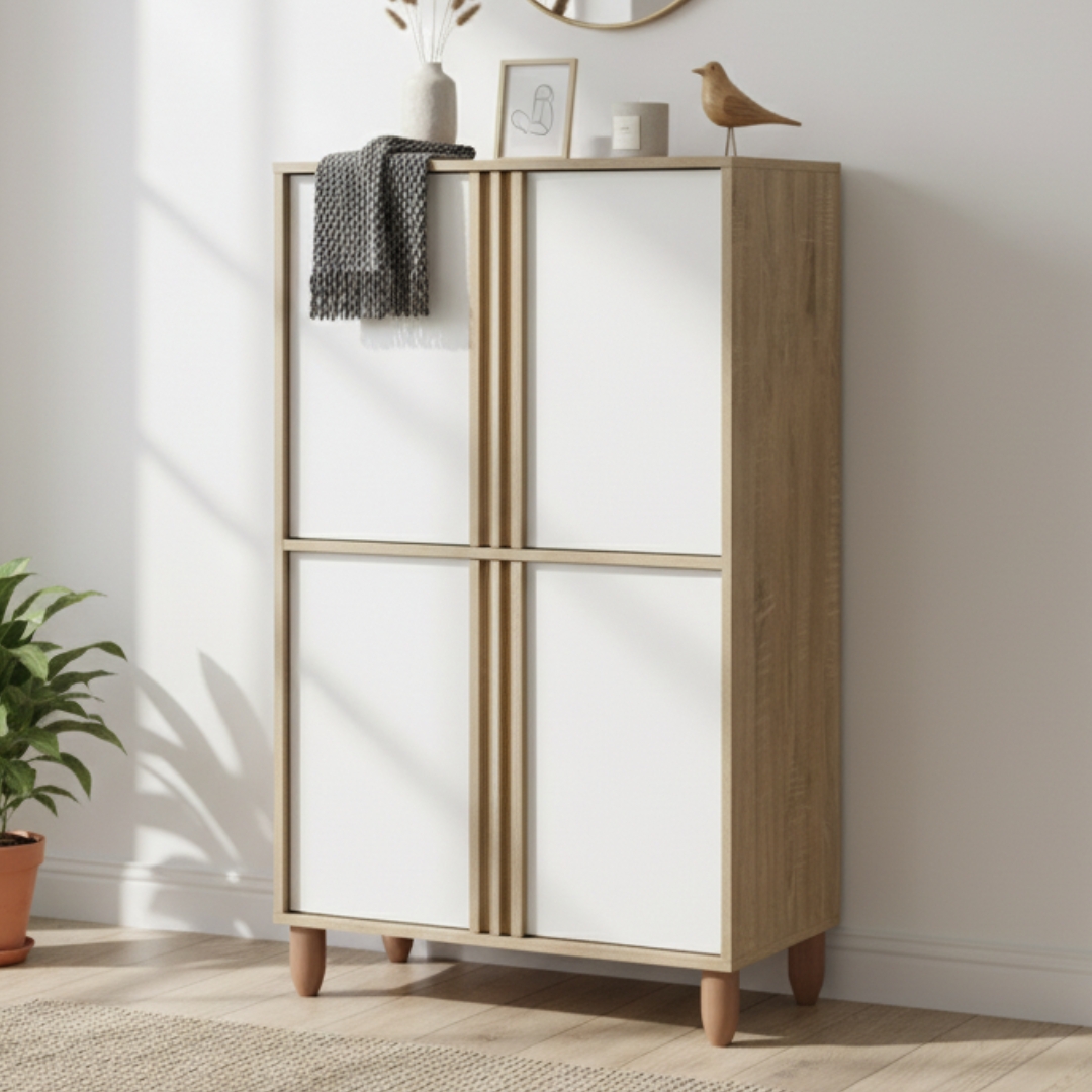 ginee_20260302223727462_9897377559-1.jpeg OLIVER 4 Door Shoe Cabinet-Oak+White - Image 1