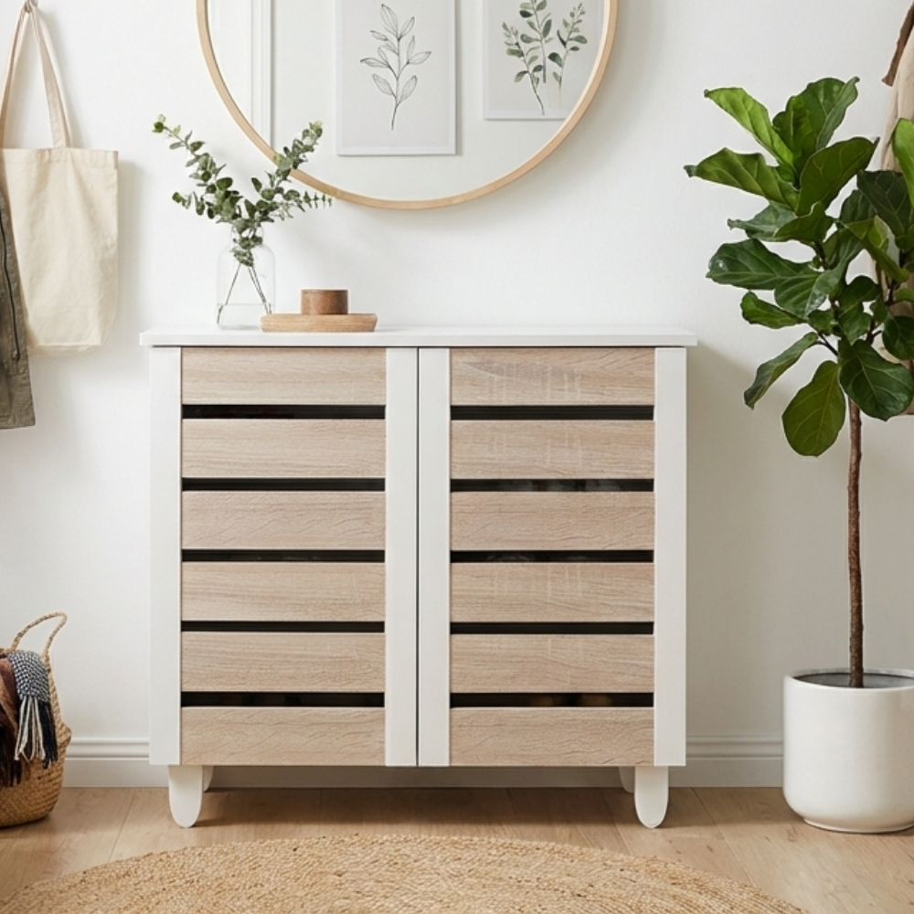 ginee_20260302224301171_7989867507.jpeg ENYA 2 Door Shoe Cabinet-Oak+White - Image 1