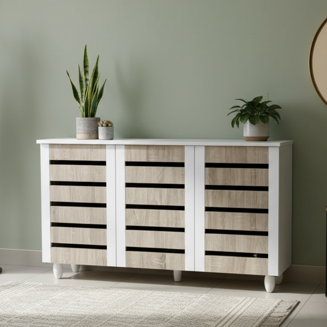 ginee_20260302224312978_3210965415.jpeg ENYA 3 Door Shoe Cabinet-Oak+White - Image 1