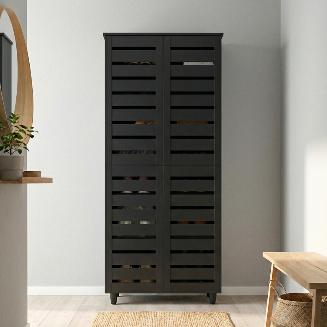 ginee_20260302225648214_7294063091.jpeg BELLA 4 Door High Wooden Shoe Cabinet-Black - Image 1