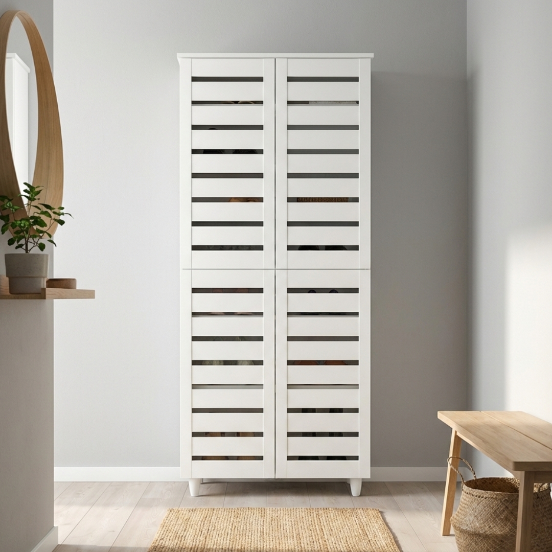 ginee_20260302225657275_2768295644-1.jpeg BELLA 4 Door High Wooden Shoe Cabinet-White - Image 1