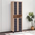 TORI 4 Door Shoe Cabinet-Oak+Grey