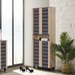 TORI 4 Door Shoe Cabinet-Oak+Grey - Image 2